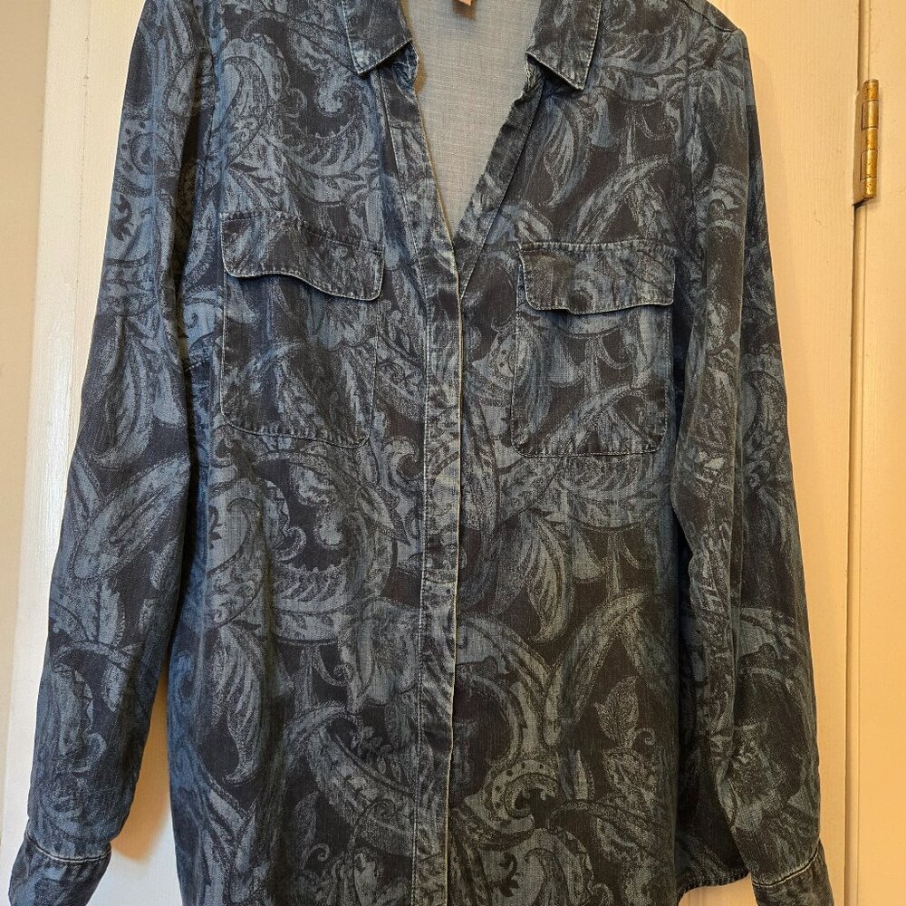 Chico's navy blue patterned shirt Size 2 (L/12) FREE SHIPPING